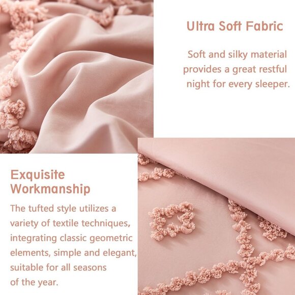 NEW NWT Boho Beige or Pink Tufted Jungalow Bohemian Queen King Bedding SET - Picture 6 of 11